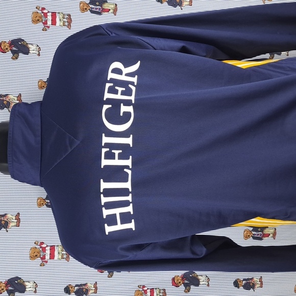 Tommy Hilfiger vintage spellout blue & yellow XL full zip lightweight jacket - Picture 1 of 9